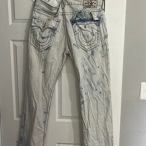 MENS ACID WASH TRUE RELIGION RIPPED DESIGNER JEANS